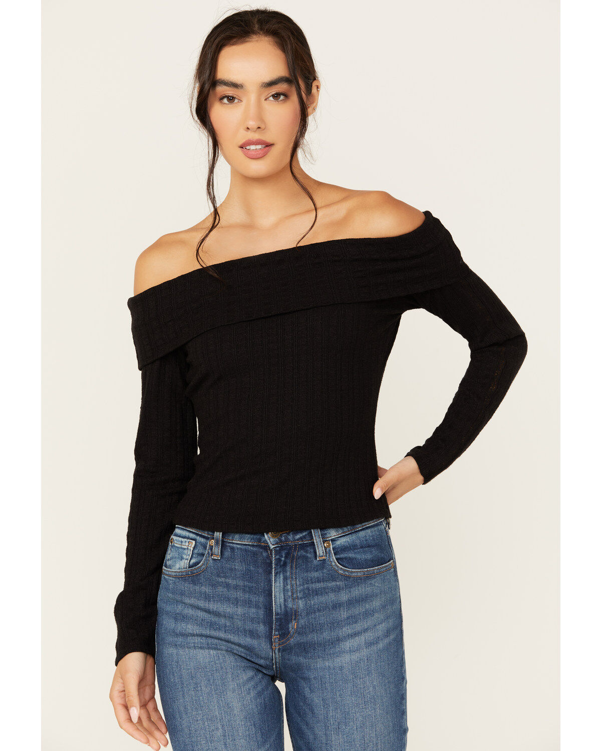 Women's Shyanne Pointelle Ribbed Off The Shoulder Top