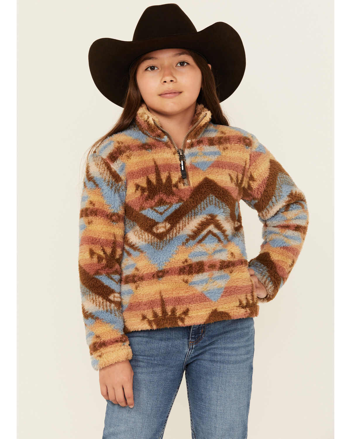 Girls' Roper Southwestern Print 1/4 Zip-Up Fleece Pullover