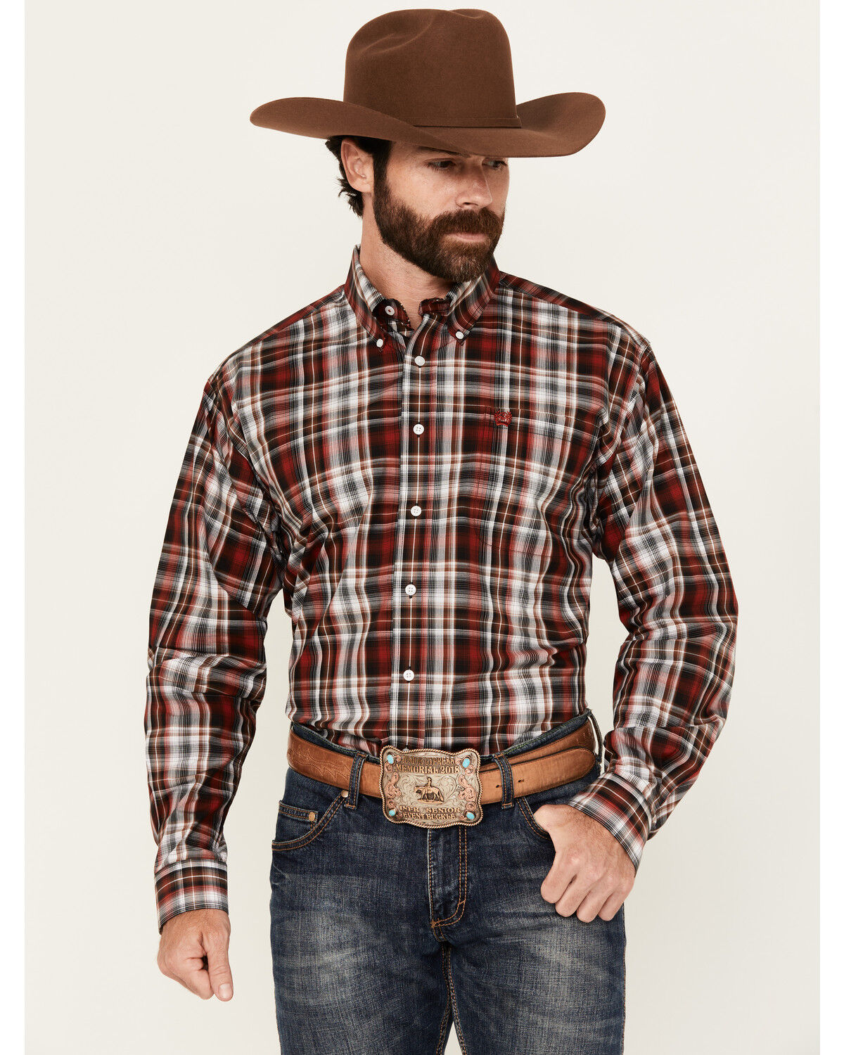 Men's Cinch Plaid Print Long Sleeve Button-Down Western Shirt