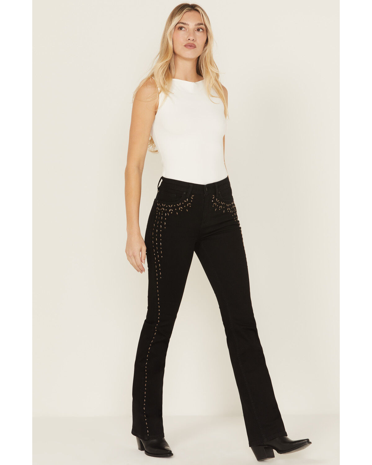 Women's Wonderwest Rigid Like Black Studded High Rise Bootcut Stretch