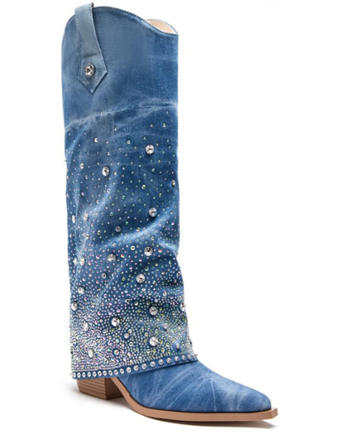 Women's Azalea Wang Mellow Embellished Denim Tall Boots - Snip Toe