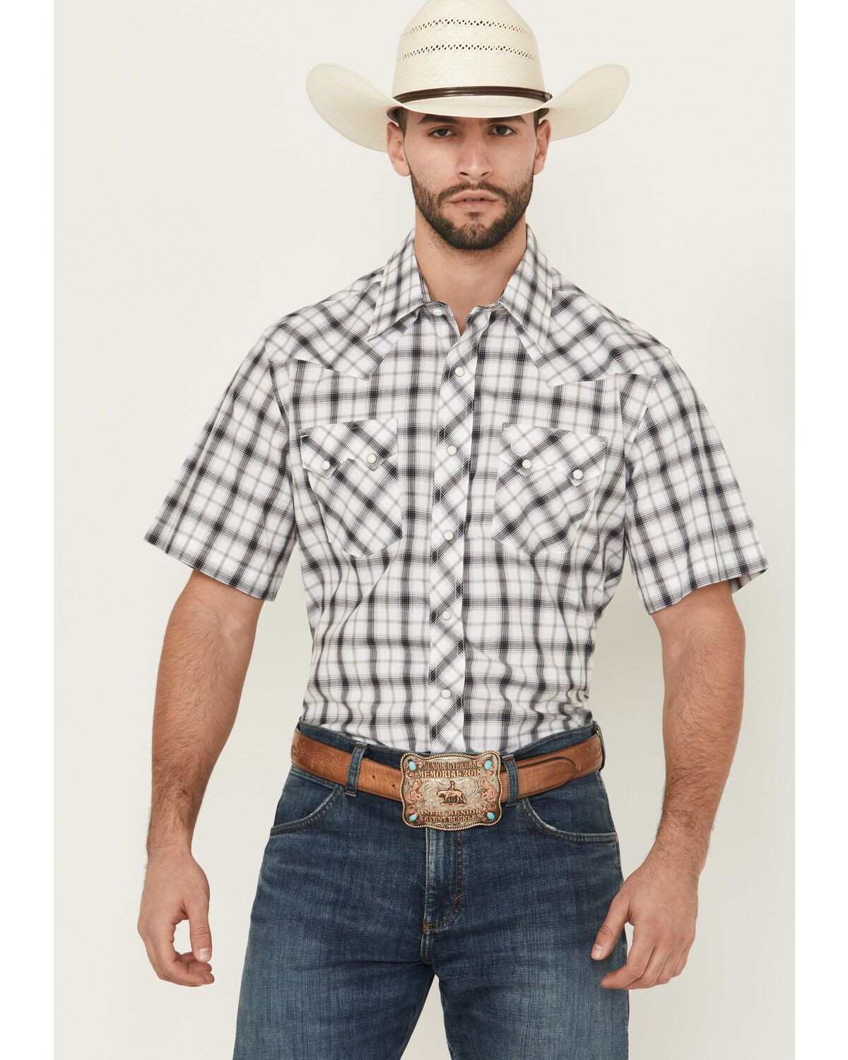 Men's Wrangler Retro Plaid Print Short Sleeve Snap Western Shirt - Tal
