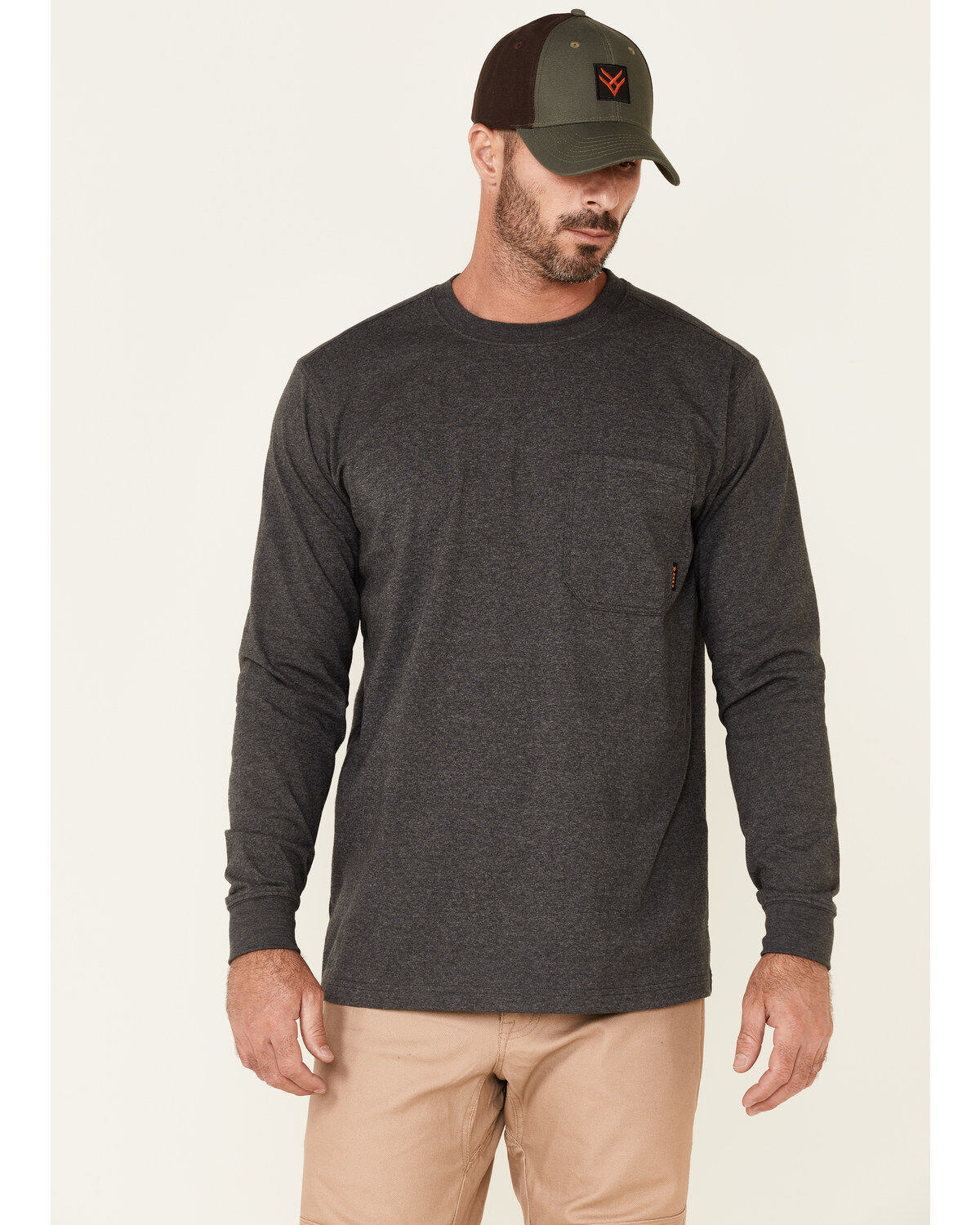 Men's Hawx Solid Charcoal Forge Long Sleeve Work Pocket T-Shirt