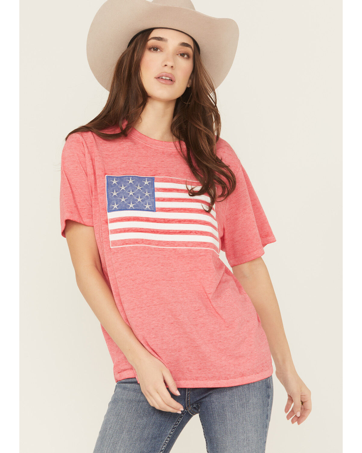 Women's Blended Flag Embroidered Short Sleeve Tee