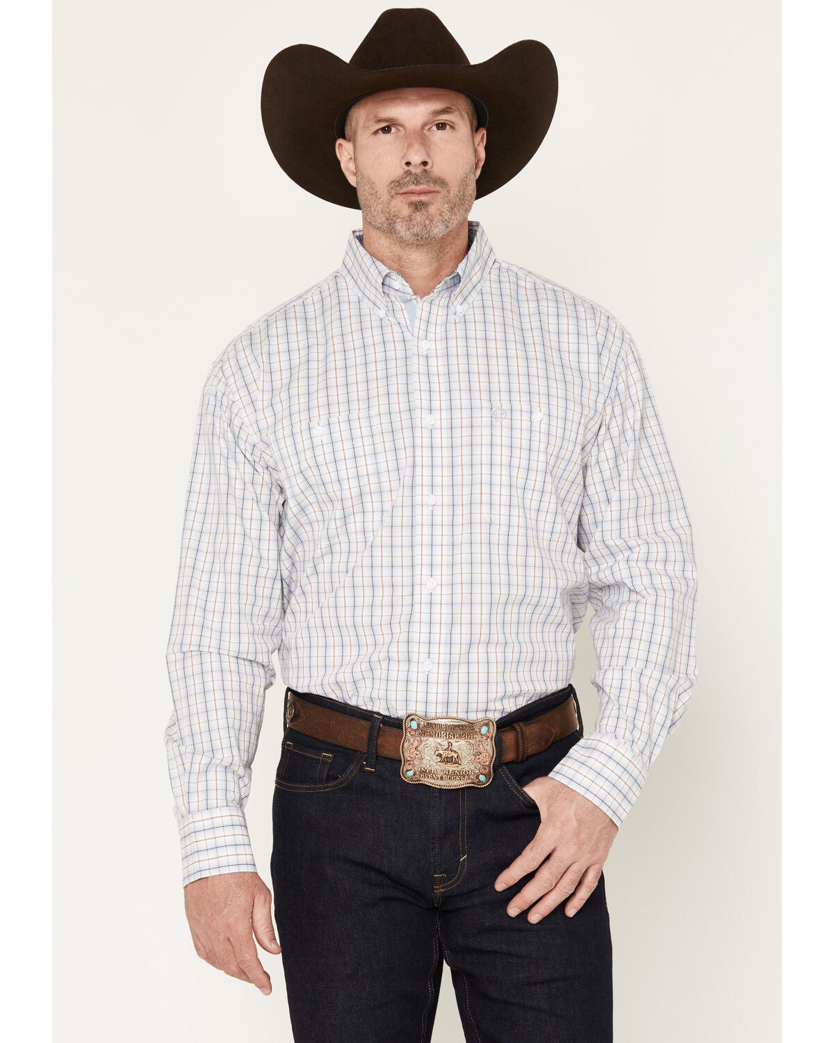 Men's Wrangler George Strait by Plaid Print Long Sleeve Button-Down St