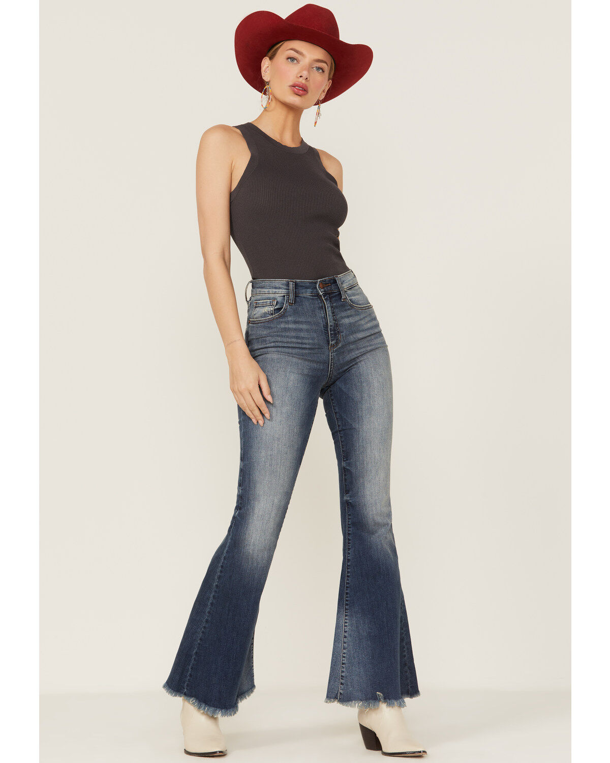 Women's Sneak Peek Vintage High Rise Raw Hem Dark Flare Jeans