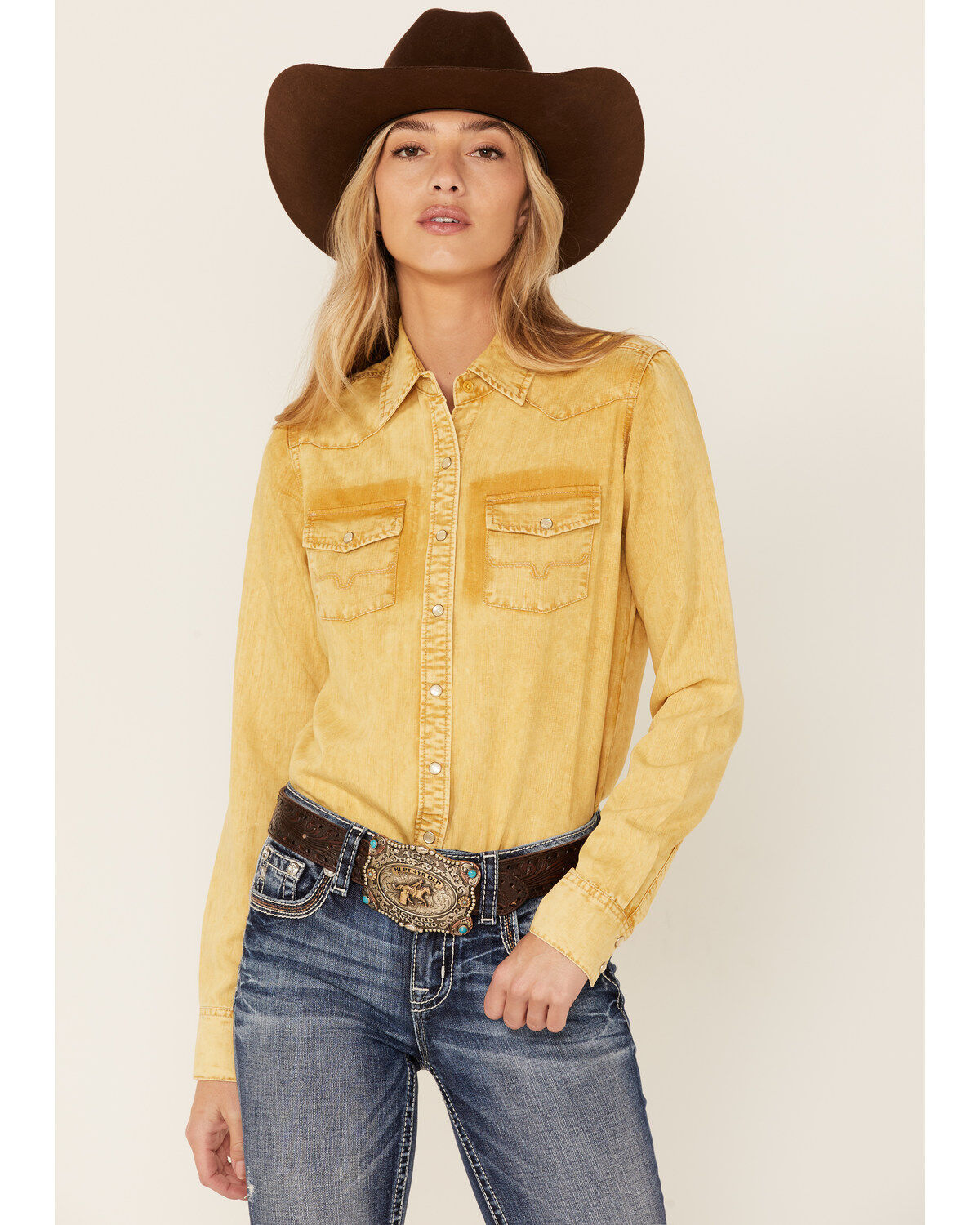 Women's Kimes Ranch Kaycee Denim Long Sleeve Pearl Snap Western Core S