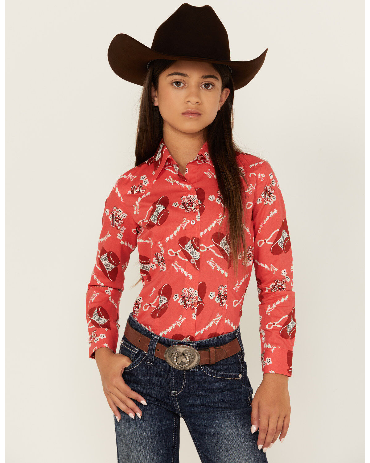 Girls' Cruel Girl Conversation Print Long Sleeve Button-Down Western S