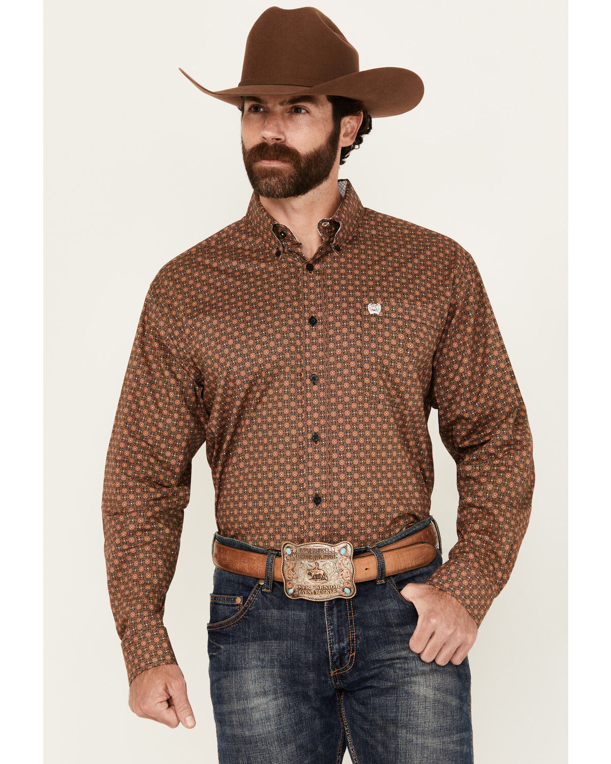 Men's Cinch Floral Geo Print Long Sleeve Button-Down Stretch Western S