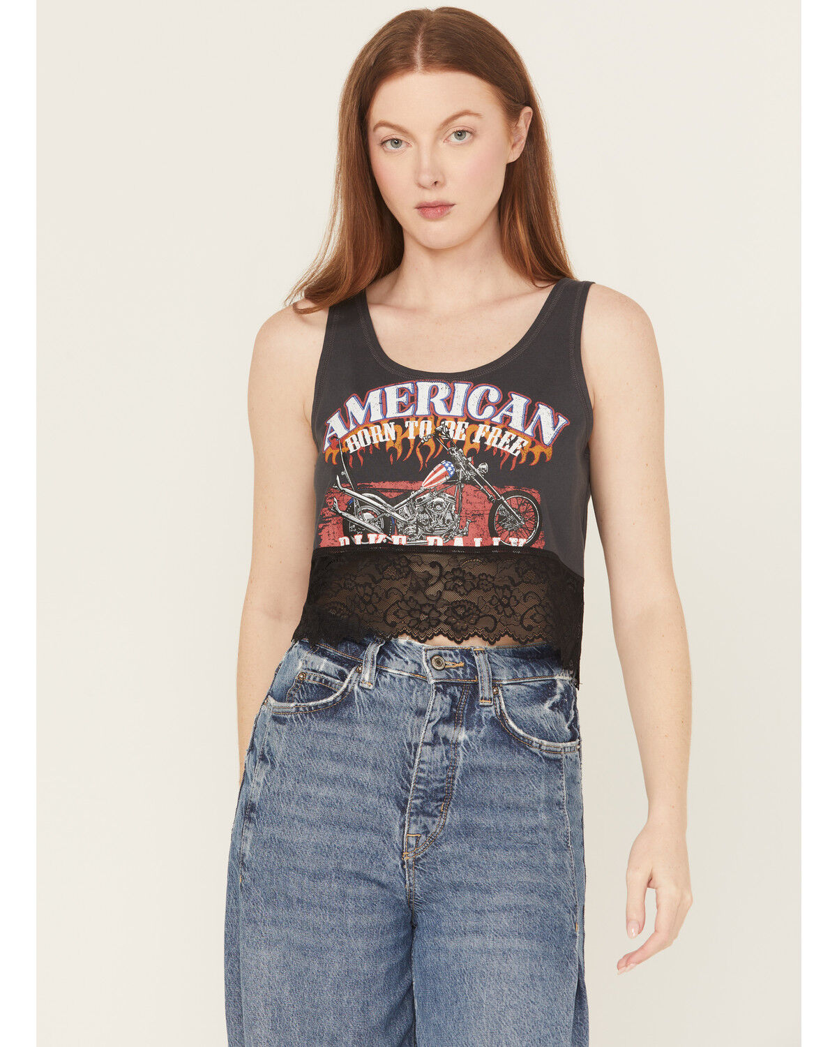 Women's Blended Moto Lace Sleeveless Cropped Tank Top