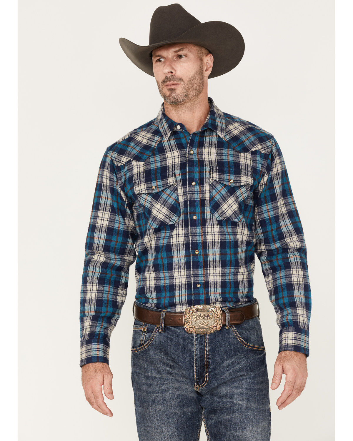 Men's Ariat Huntleigh Retro Plaid Print Long Sleeve Snap Western Flann