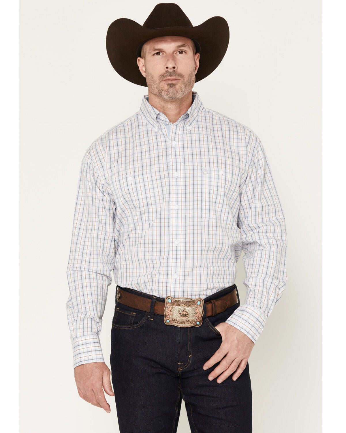Men's Wrangler George Strait by Plaid Print Long Sleeve Button-Down St