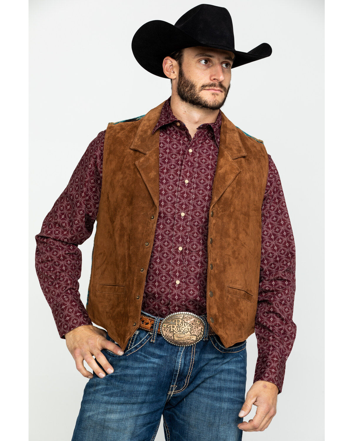 Men's Scully Leatherwear Southwestern Knit Back Suede Vest