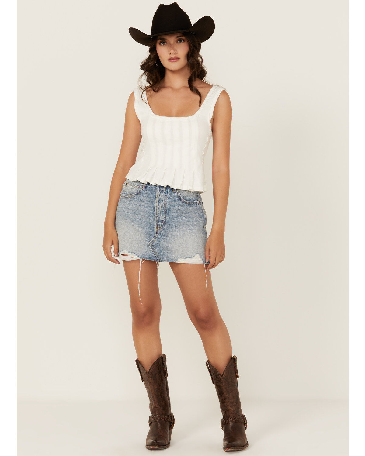 Women's Cello Medium Wash Mid Rise Denim Mini Skirt