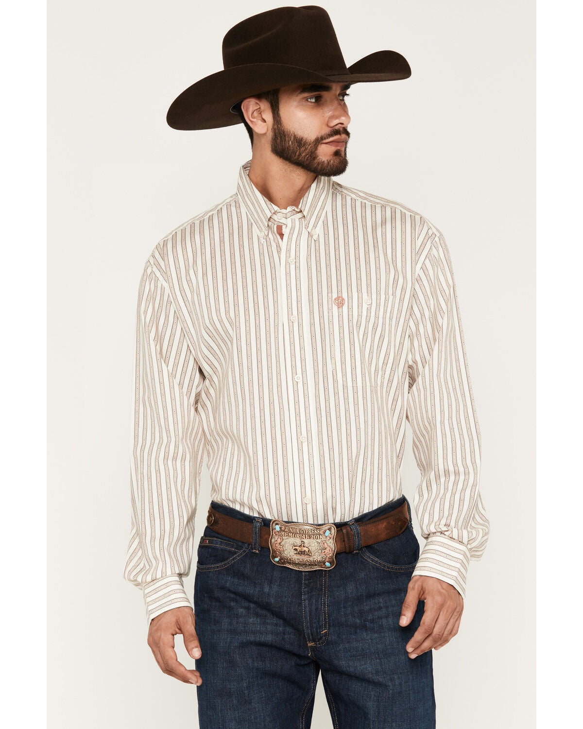 Men's Wrangler George Strait by Striped Long Sleeve Button-Down Stretc