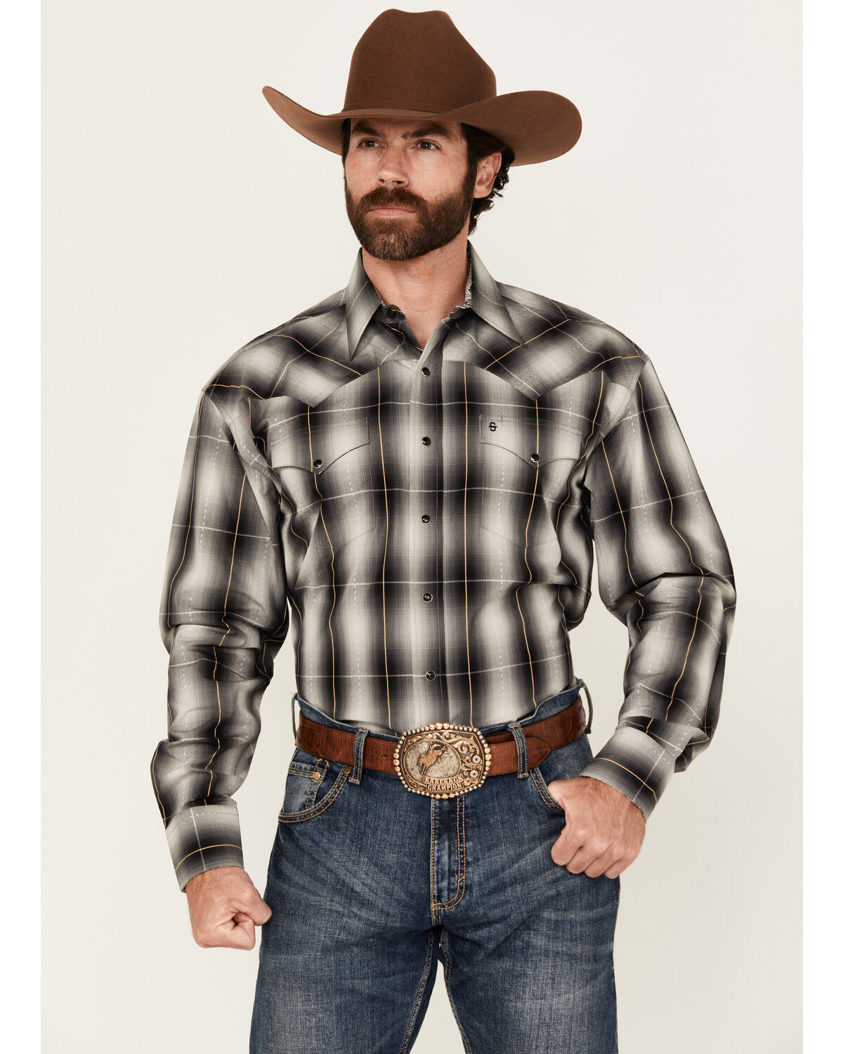 Men's Stetson Plaid Print Long Sleeve Pearl Snap Western Shirt