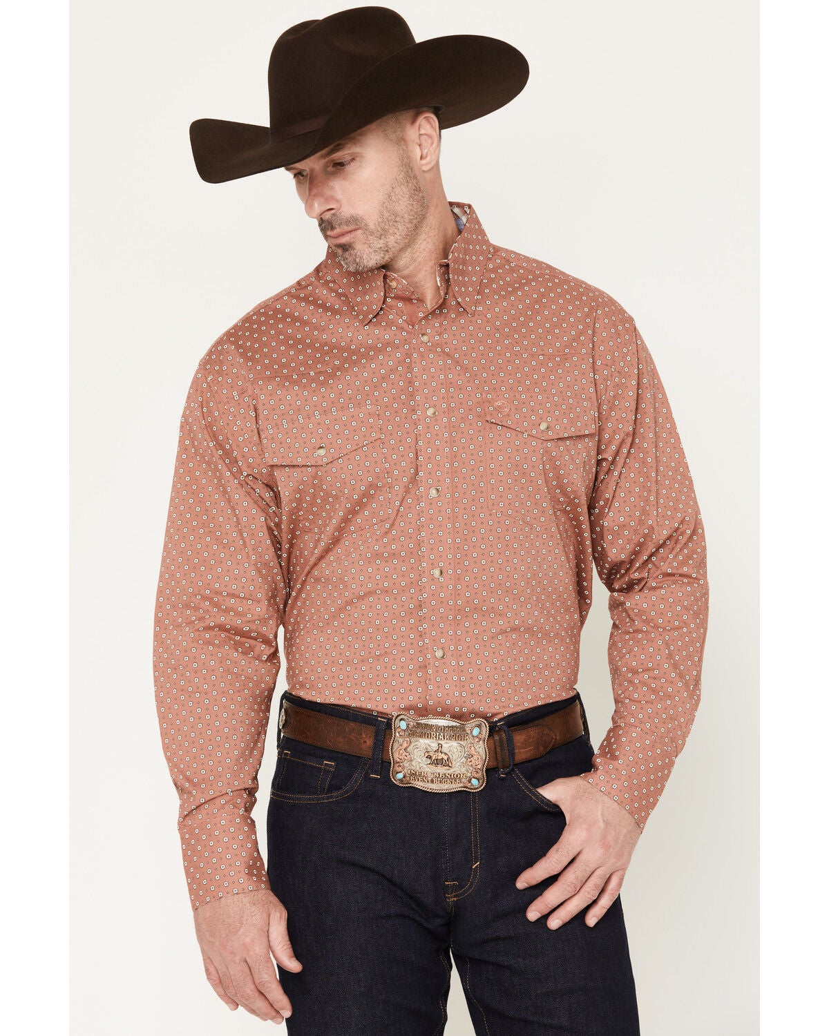 Men's Wrangler George Strait by Geo Print Long Sleeve Snap Stretch Wes