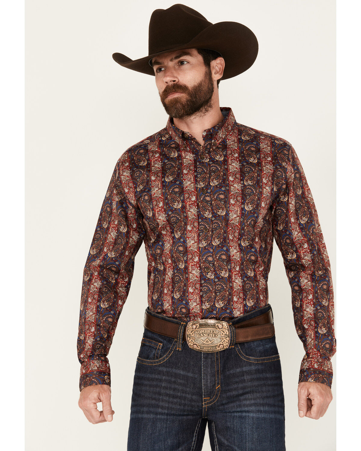 Men's Cody James Decoy Paisley Print Long Sleeve Stretch Button-Down W