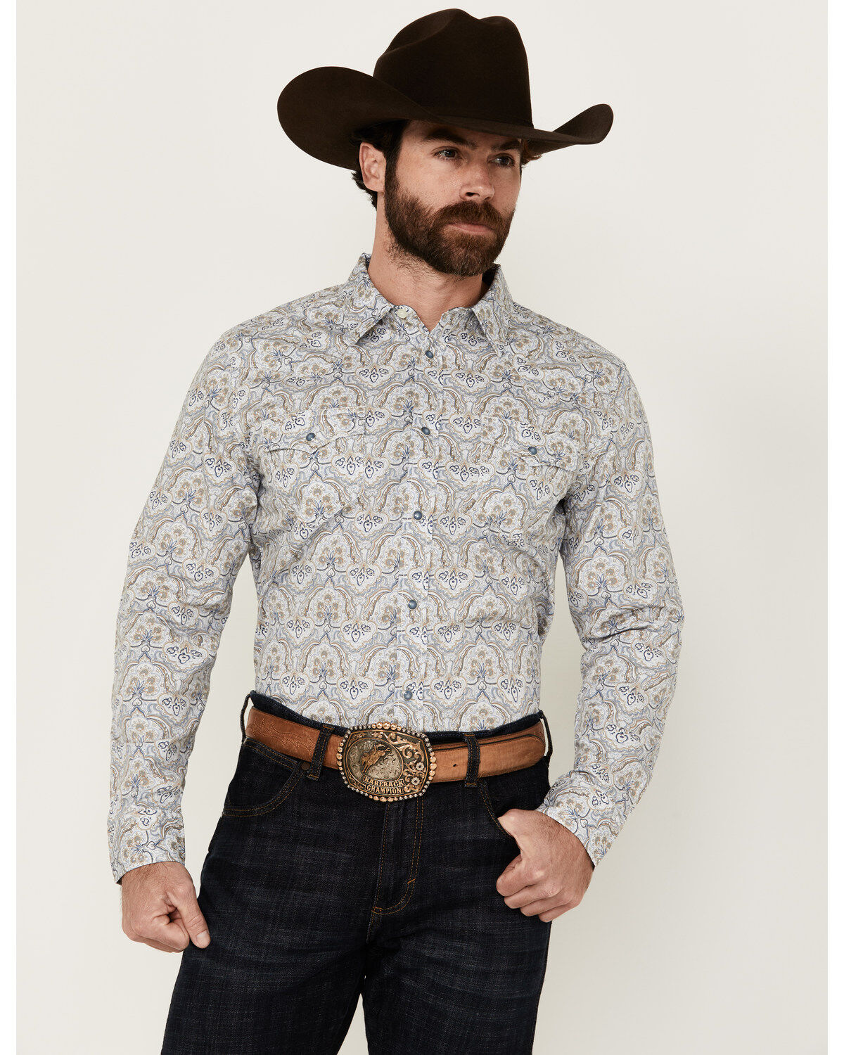 Men's Cody James Railroad Paisley Print Long Sleeve Snap Western Shirt