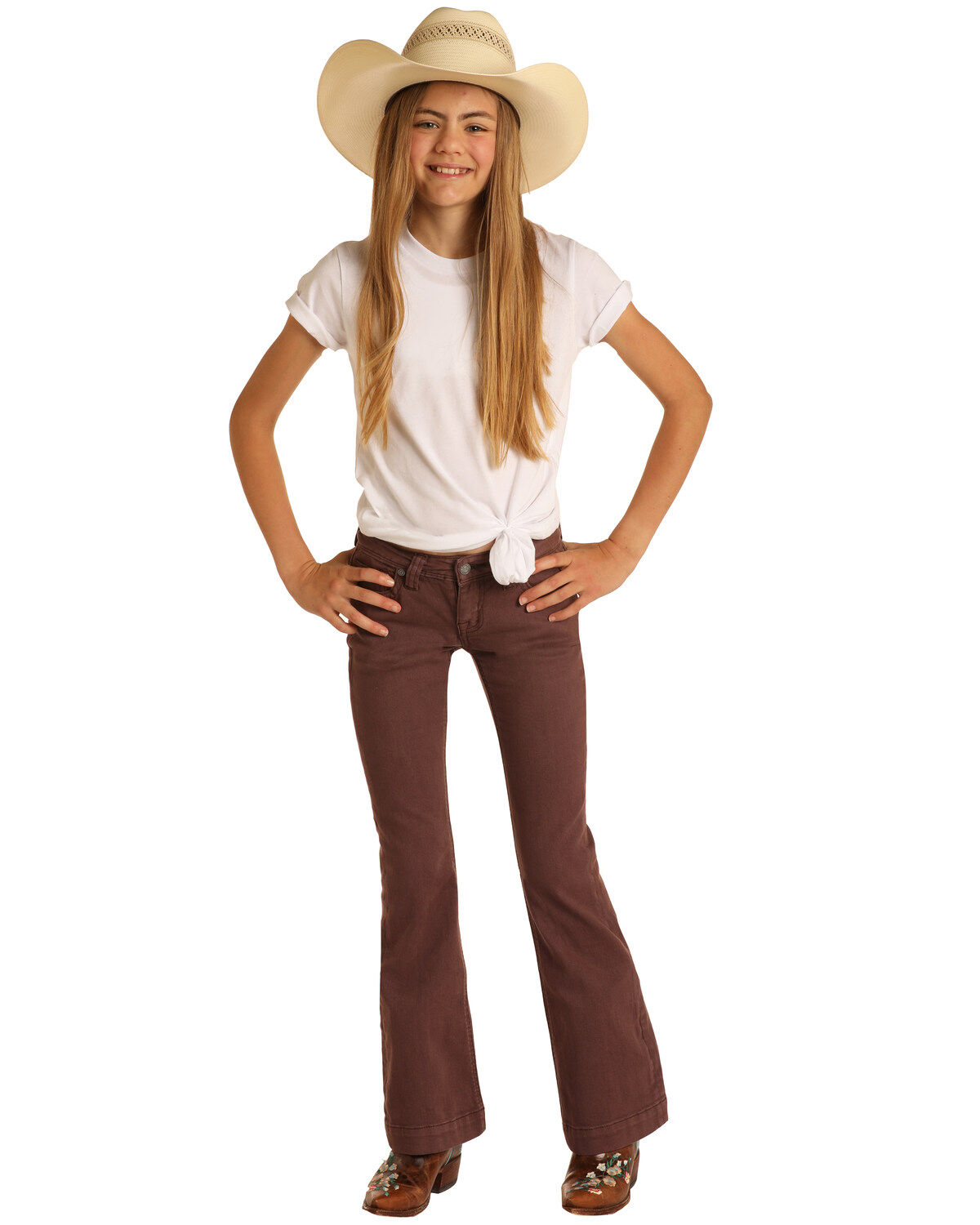 Girls' Rock & Roll Denim Dusty Palm Extra Stretch Trouser Jeans