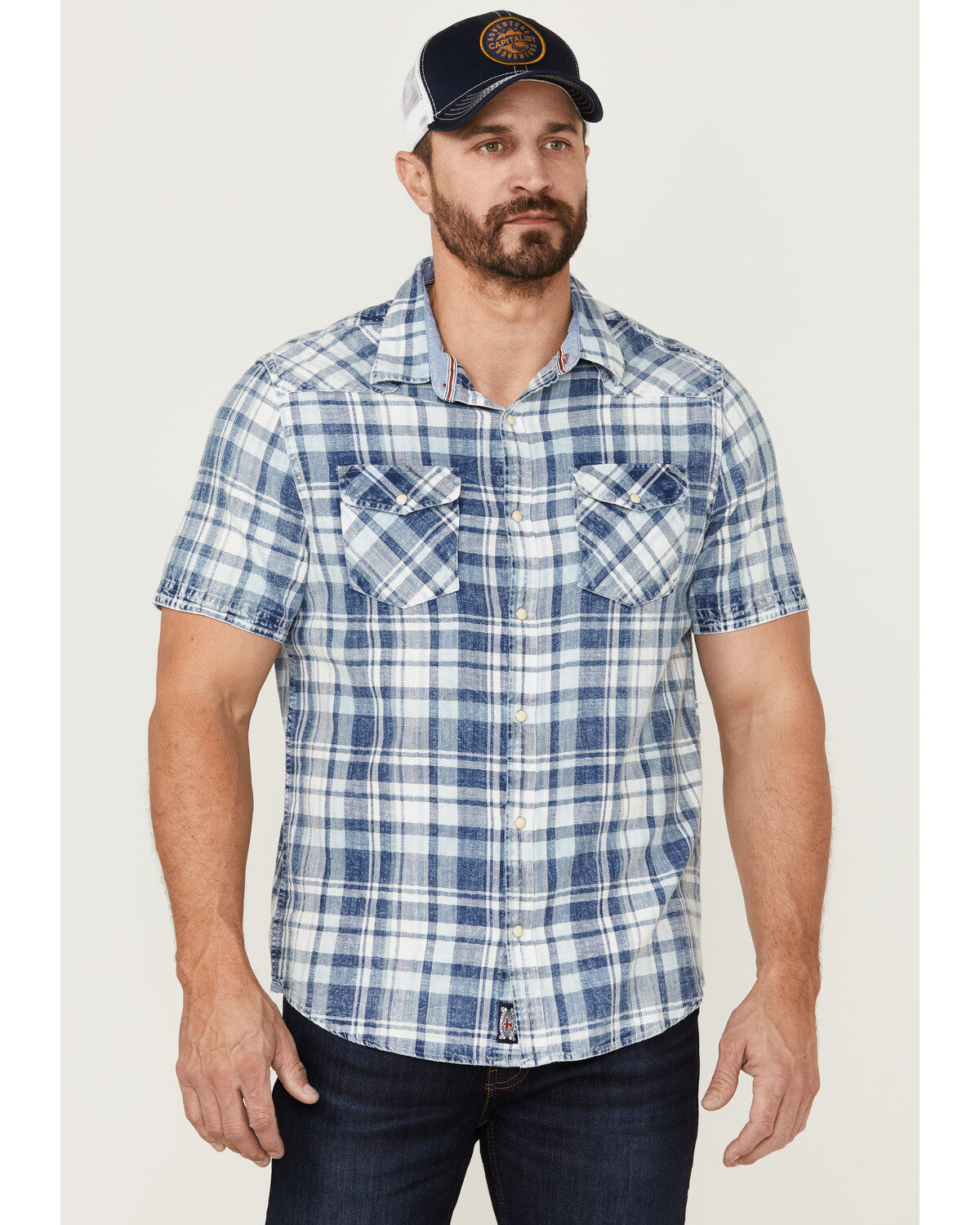 Men's Flag & Anthem Bartlett Vintage Plaid Short Sleeve Snap Western S