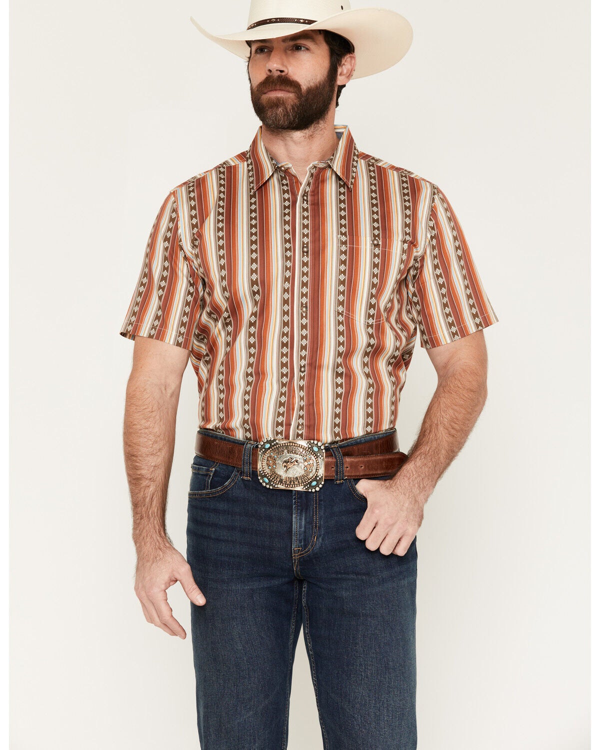 Men's RANK 45 Sidelined Southwestern Stripe Print Short Sleeve Button