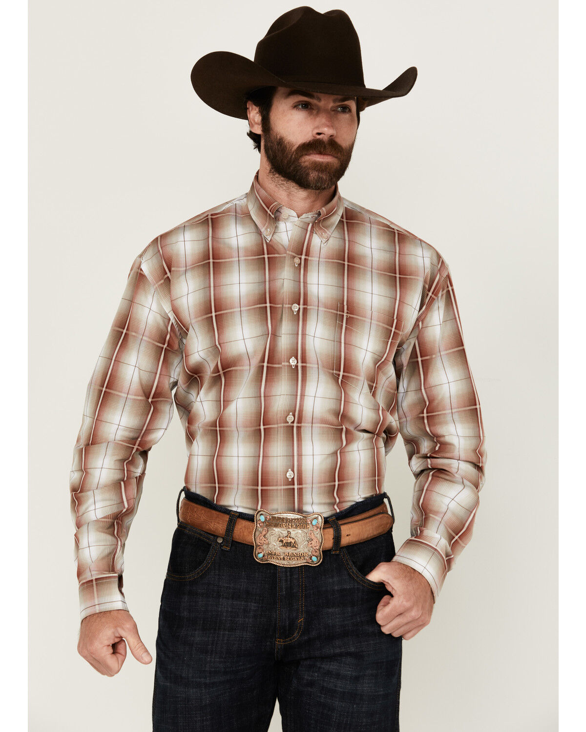 Men's Stetson Plaid Print Long Sleeve Button-Down Western Shirt