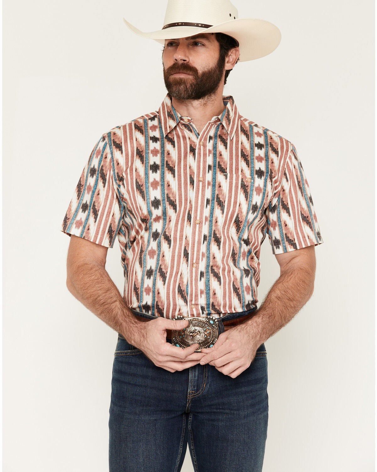 Men's RANK 45 Carnival Southwestern Stripe Print Short Sleeve Button-