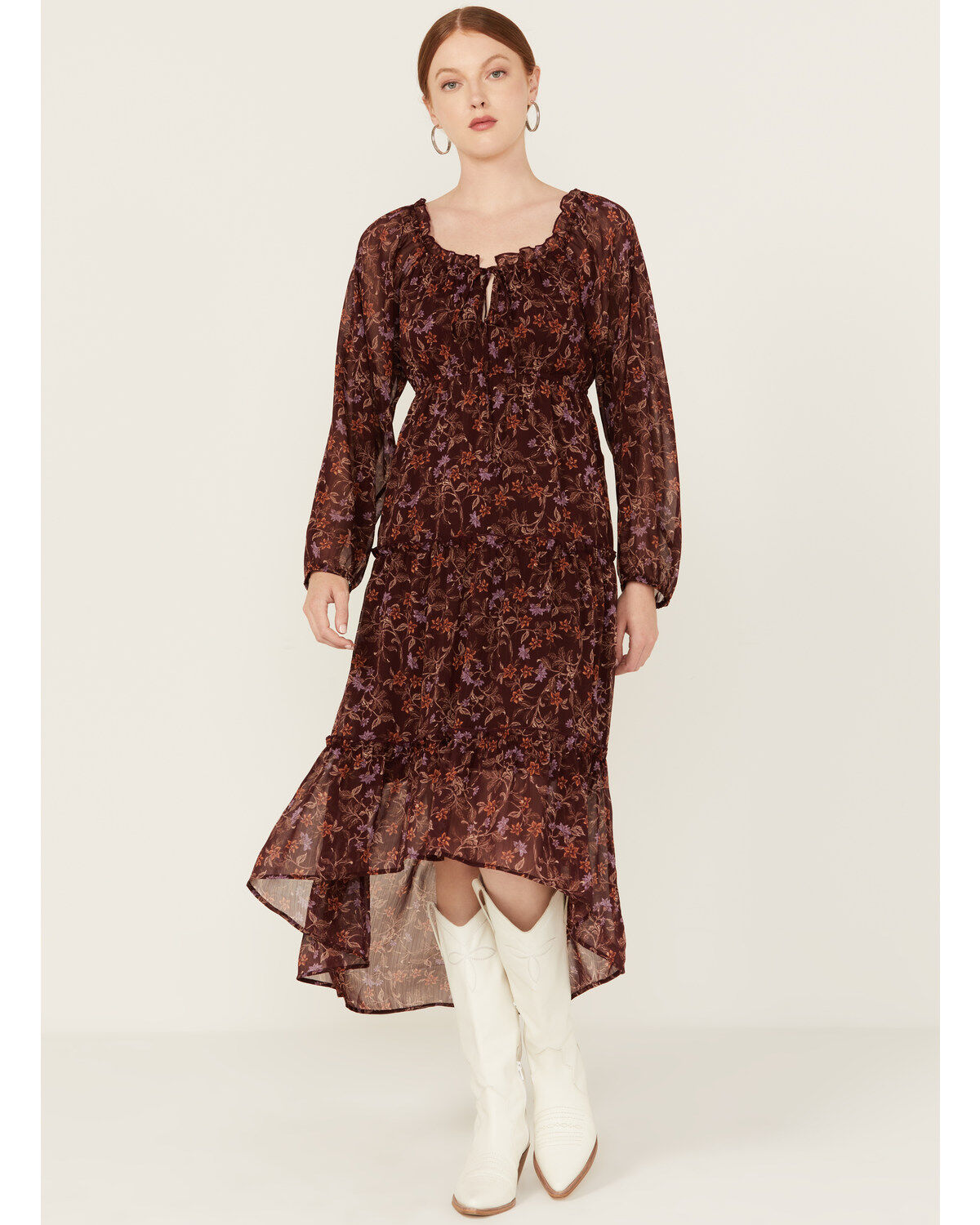 Women's Wild Moss Floral Print Long Sleeve Mini Dress