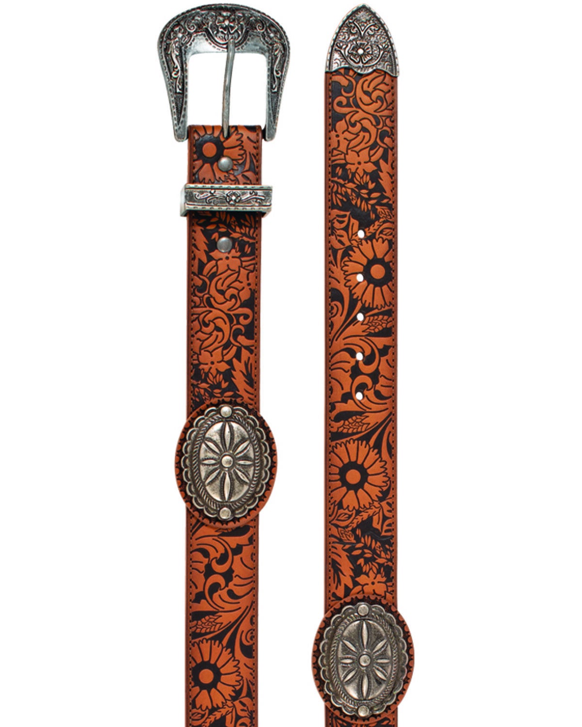 Women's Catchfly Floral Tooled Concho Leather Belt