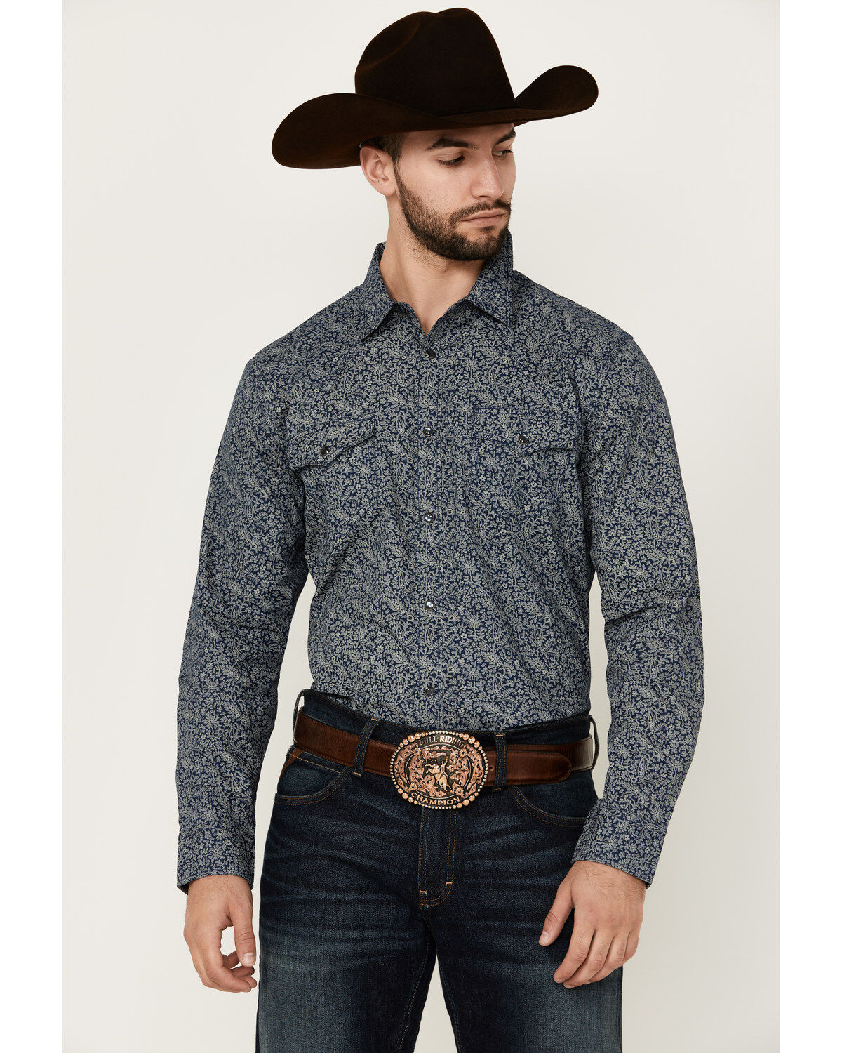 Men's Cody James Grande Floral Print Long Sleeve Pearl Snap Western Sh