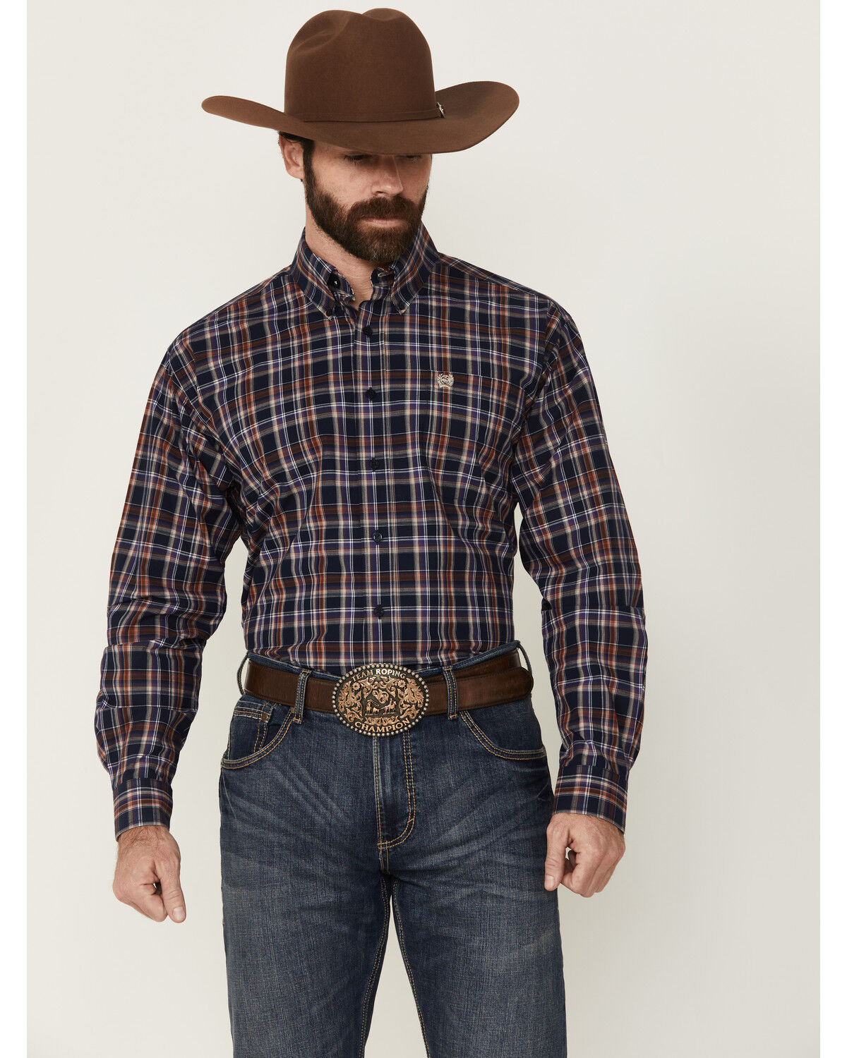 Men's Cinch Plaid Print Long Sleeve Button-Down Western Shirt