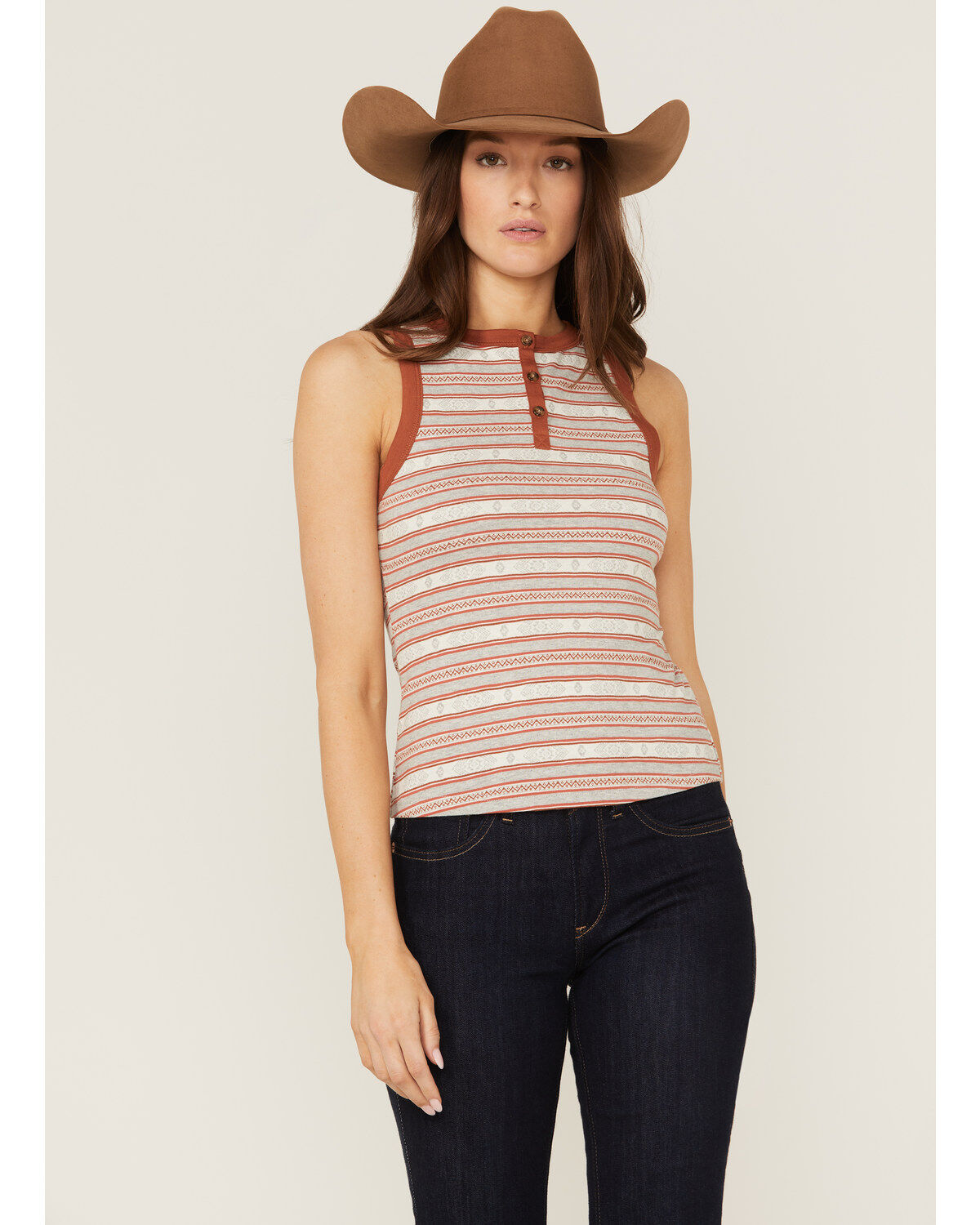 Women's RANK 45 Southwestern Stripe Henley Tank Top