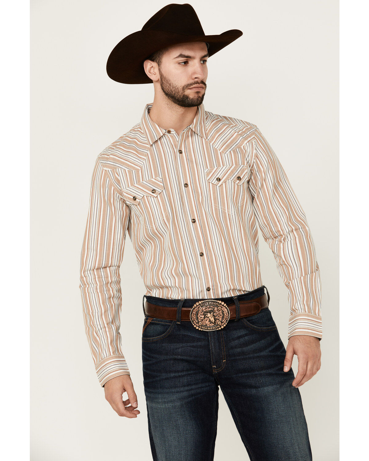 Men's Cody James Tough Guy Dobby Striped Print Long Sleeve Snap Wester