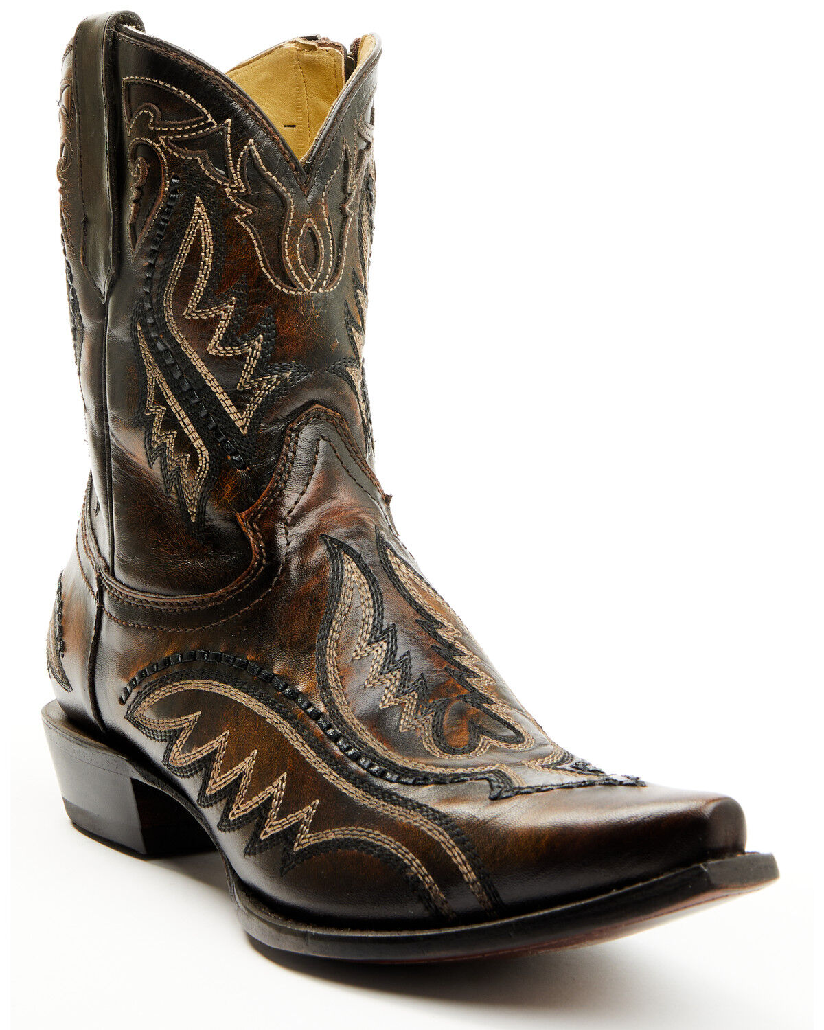 Men's Corral Inlay And Embroidered Short Western Boots - Snip Toe