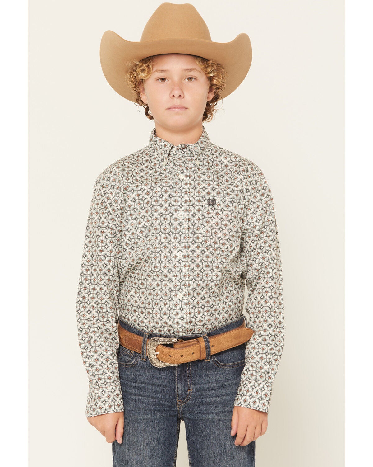 Boys' Cinch Geo Print Long Sleeve Button-Down Western Shirt