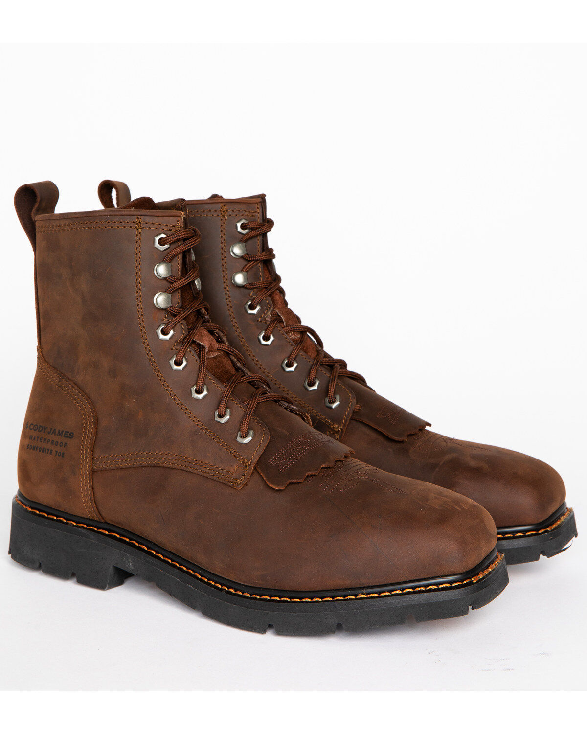 Men's Cody James 8" Mustang Lace-Up Kiltie Waterproof Work Boots - Com