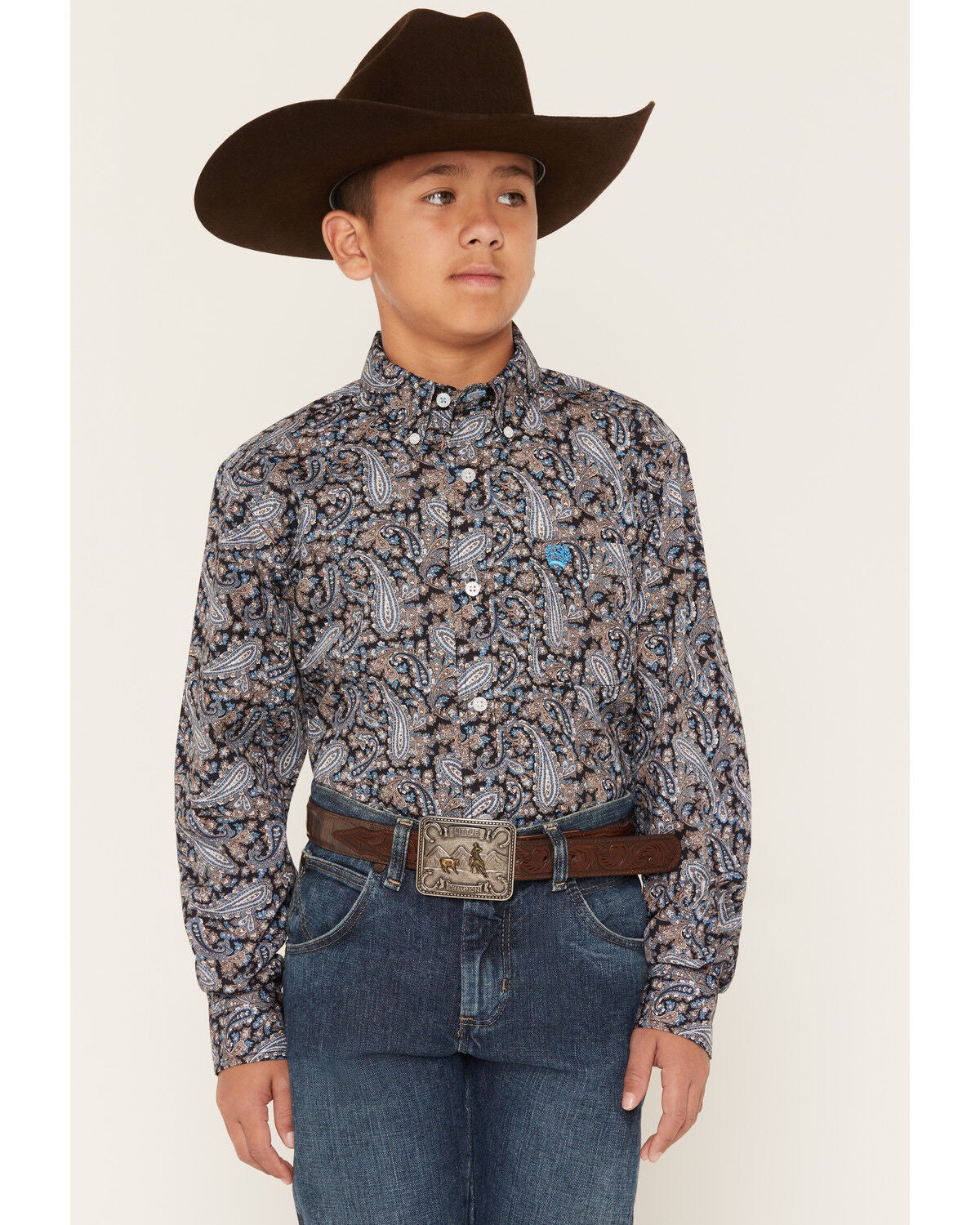 Boys' Cinch Paisley Print Long Sleeve Button-Down Western Shirt