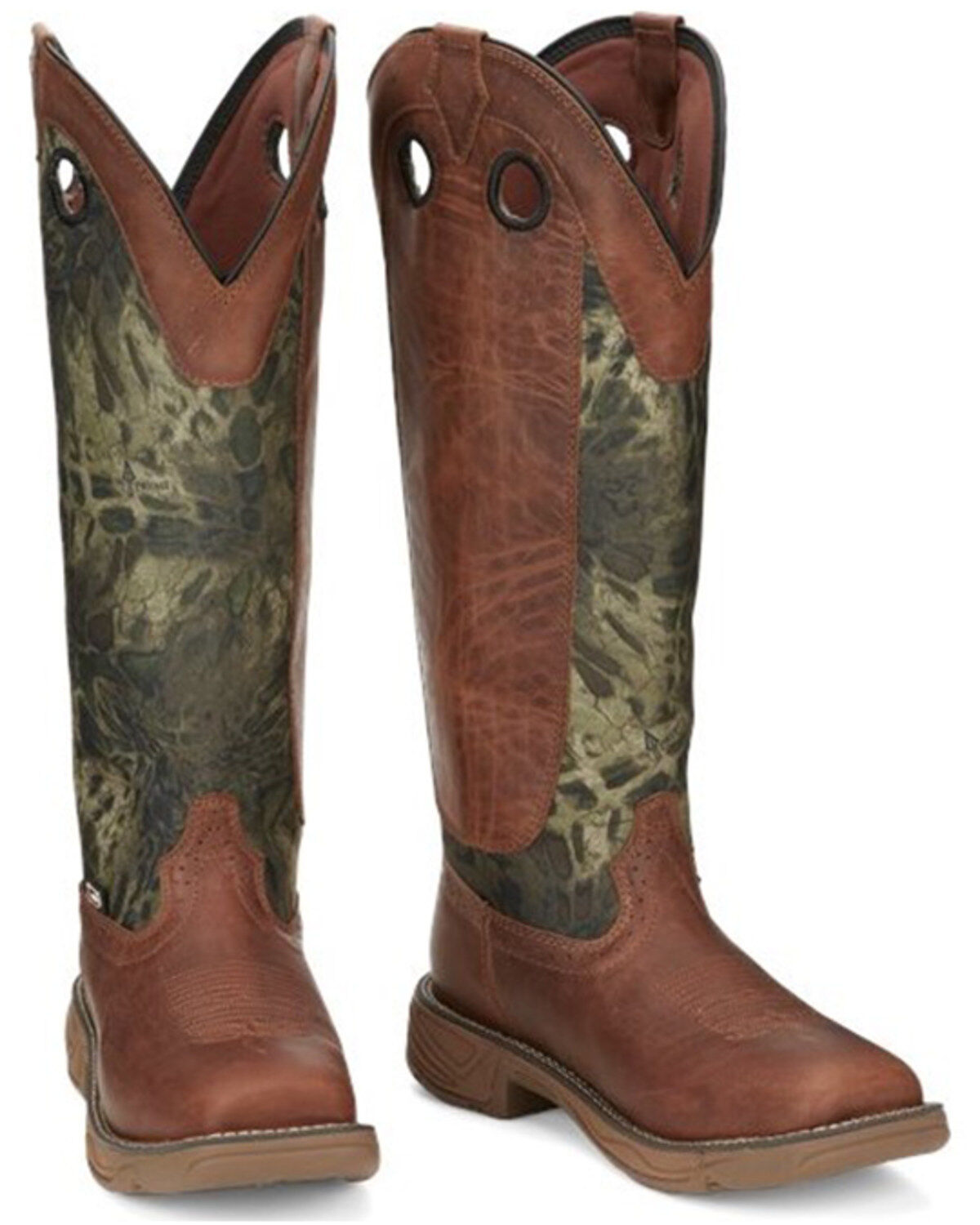 Men's Justin Rush Strike Camo Shaft Leather Pull On Snake Boots - Squa
