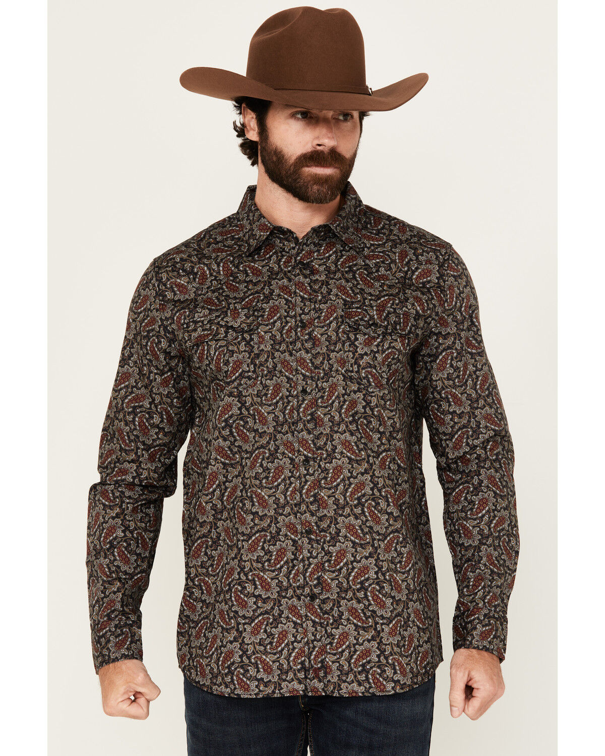 Men's Moonshine Spirit Pitch Floral Paisley Print Long Sleeve Snap Wes