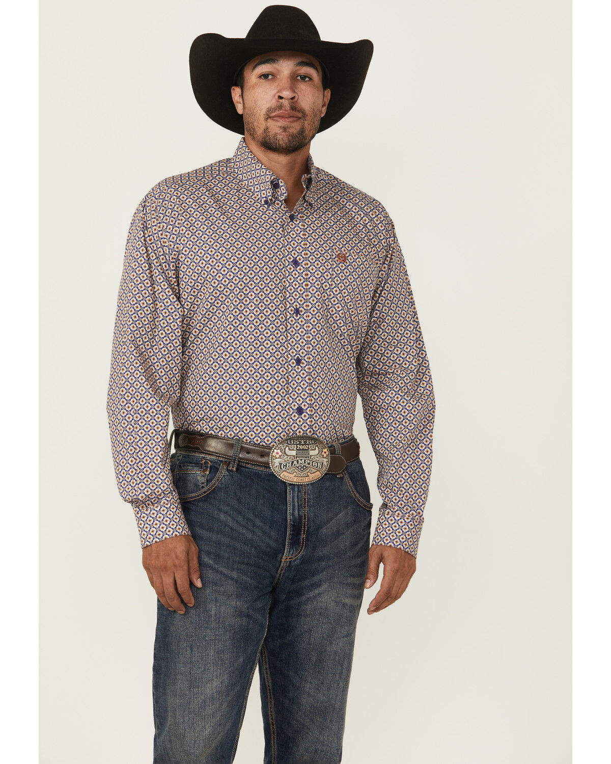 Men's Cinch Floral Geo Print Long Sleeve Button-Down Western Shirt