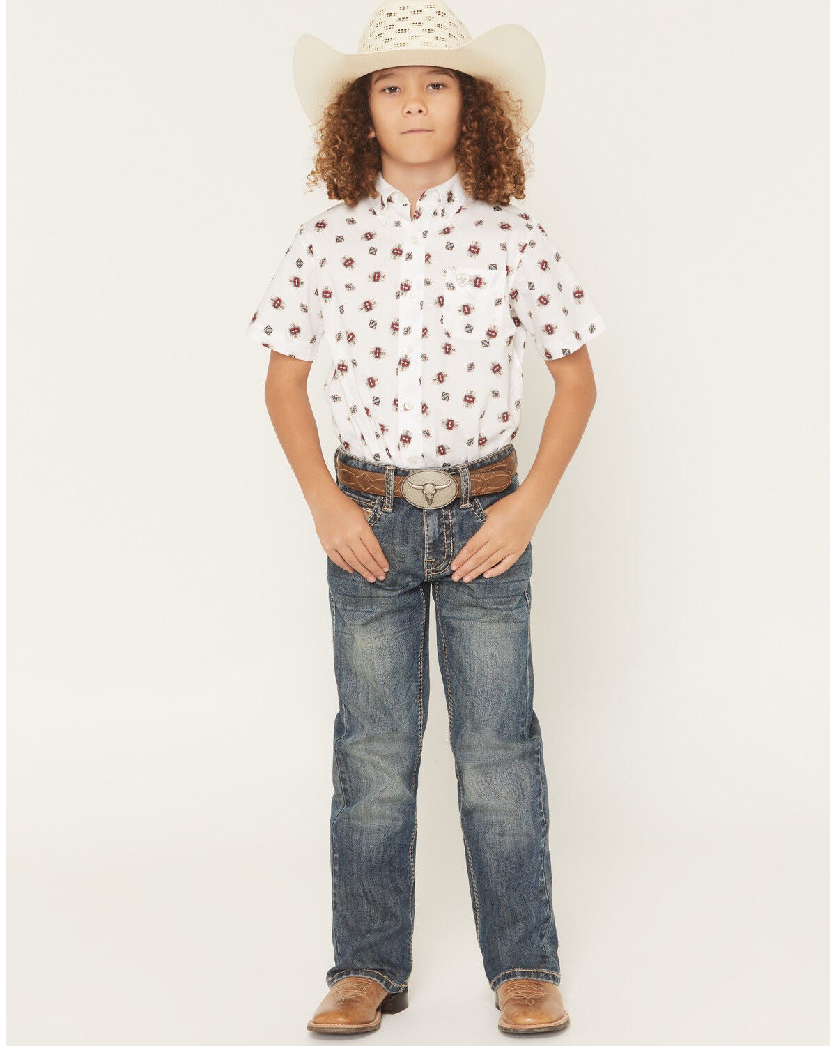 Boys' Rock & Roll Denim Medium Wash Ladder Stitch Embroidered Bootcut