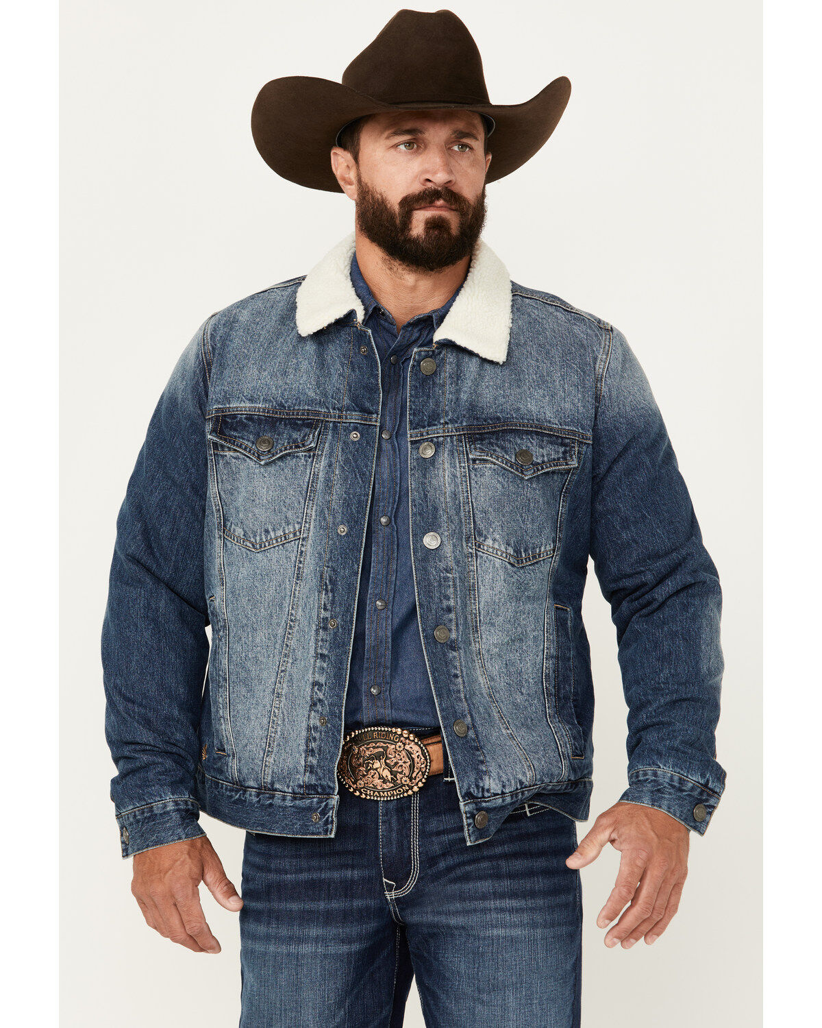 Men's Cody James Medium Wash Snap Sherpa Denim Jacket