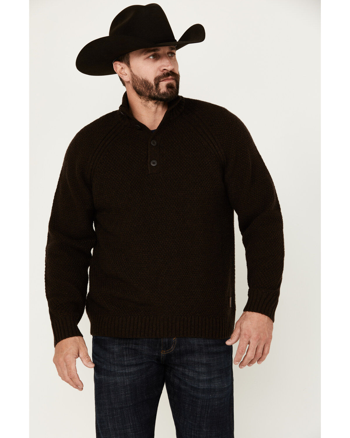 Men's Brothers and Sons Merino Donegal Button Down Mock Neck Sweater