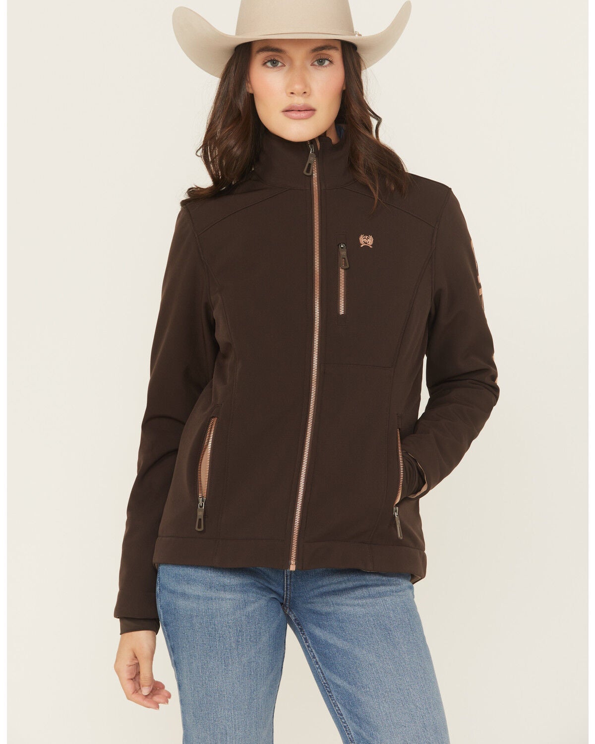Cinch Women’s Bonded Concealed Carry Softshell Jacket in Brown, Size M – Full Zip Western Outerwear with Zippered Pockets