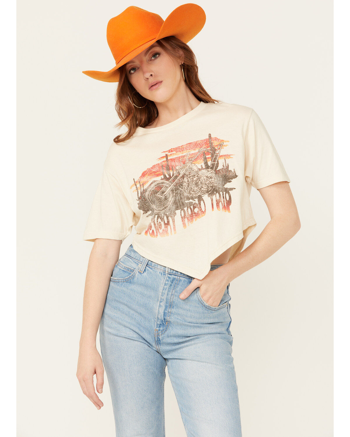 Women's American Highway Desert Road Trip Hanky Hem Short Sleeve Graph