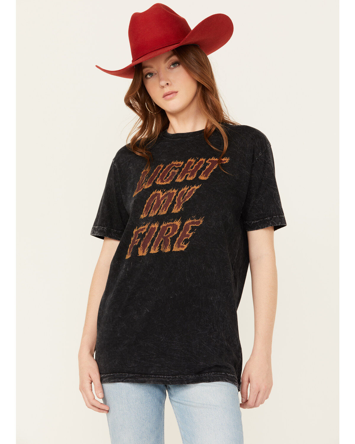 Women's American Highway Light My Fire Rhinestone Short Sleeve Graphic