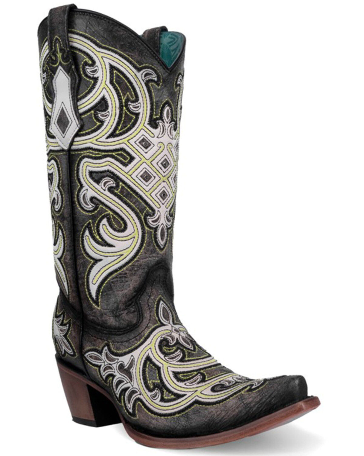 Women's Corral Embroidered Neon Blacklight Western Boots - Snip Toe