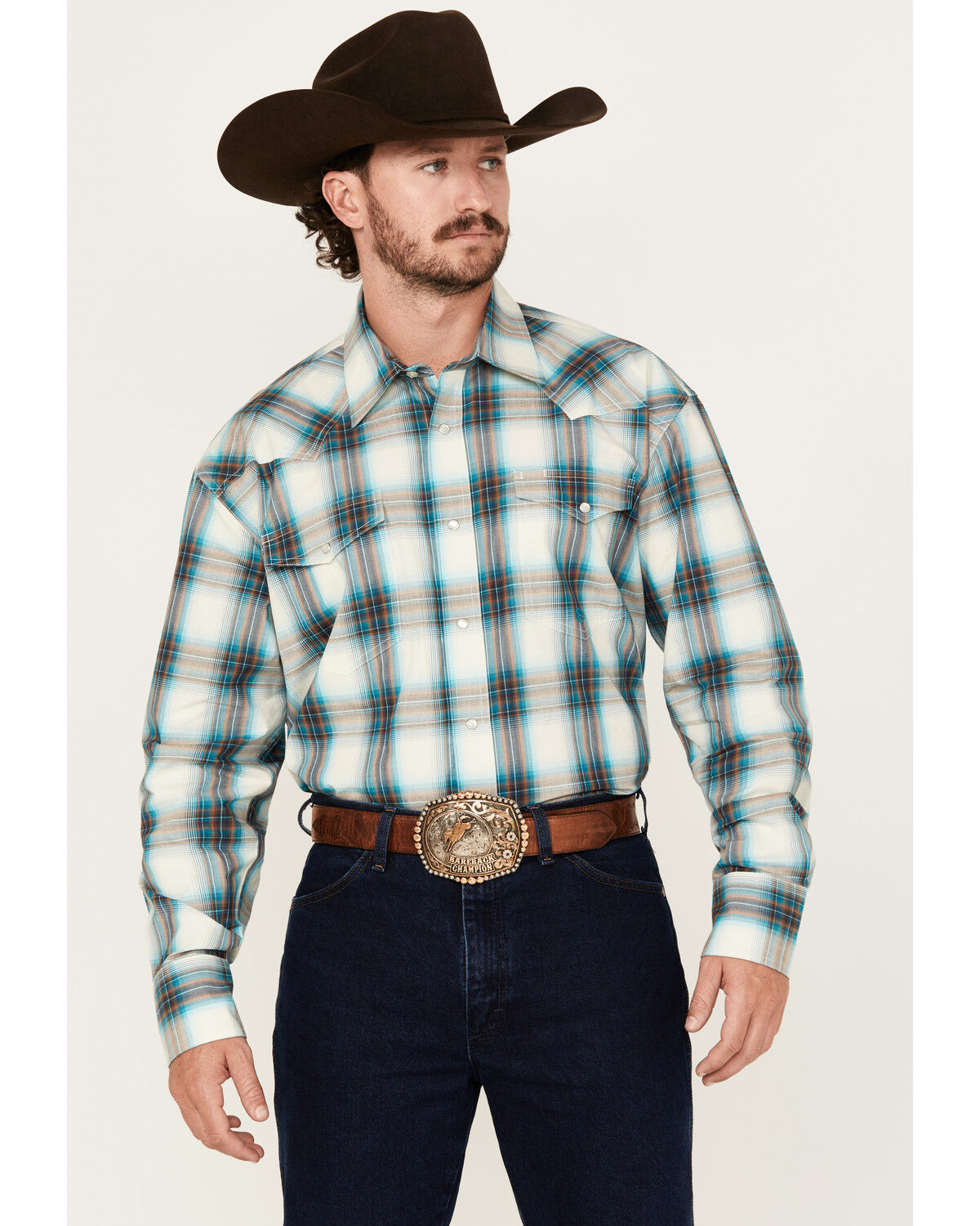 Men's Roper Amarillo Plaid Print Long Sleeve Snap Western Shirt