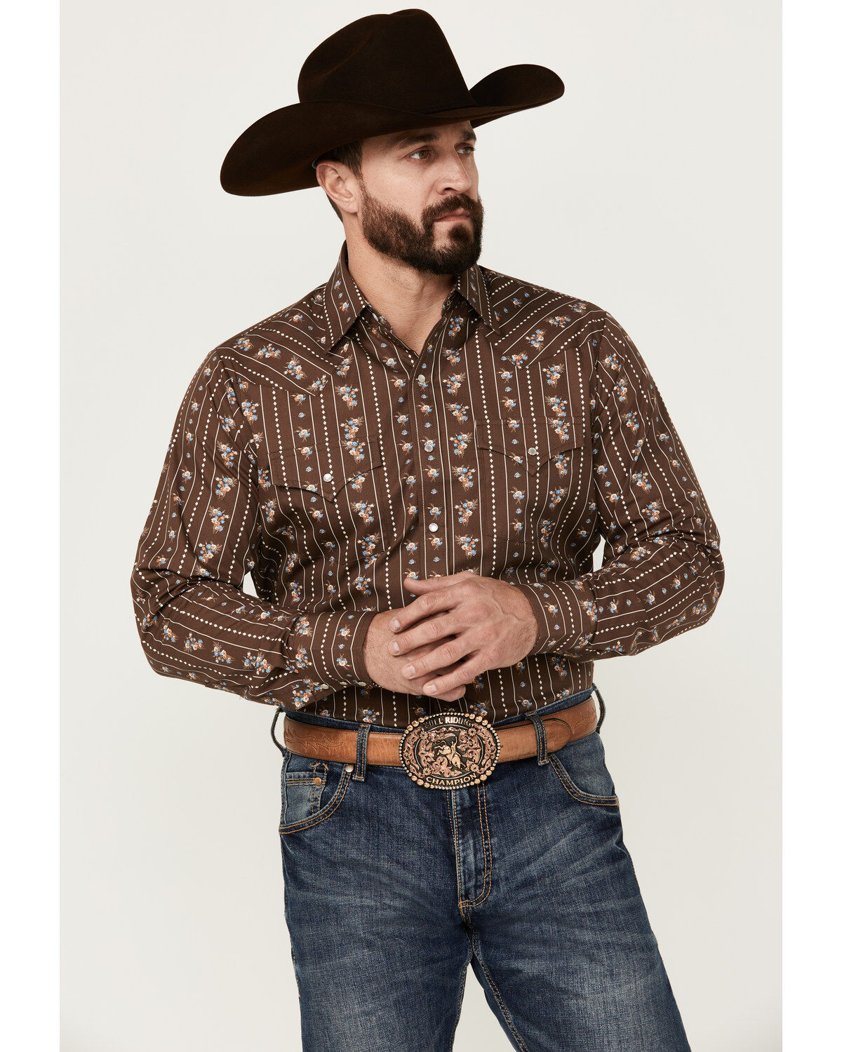 Men's Ely Walker Floral Striped Long Sleeve Pearl Snap Western Shirt -